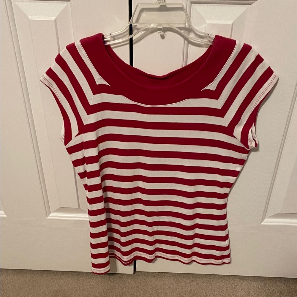 Dressbarn Women's Red/White Striped Women's Top Large (Like New)